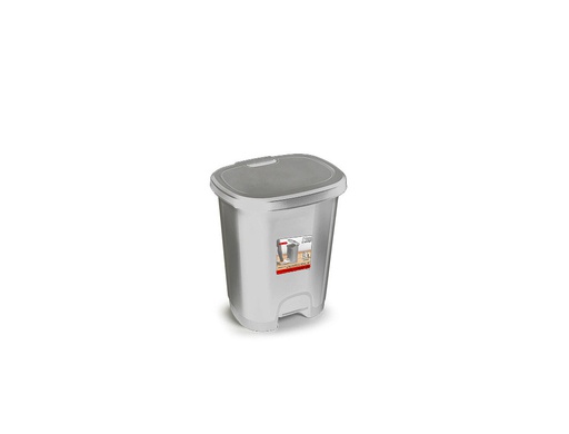 [1230712] PAPELERA CONTENEDOR PLASTICFORTE PLASTICO CON TAPADERA Y PEDAL 18 LITROS COLOR PLATA 330X280X405 MM