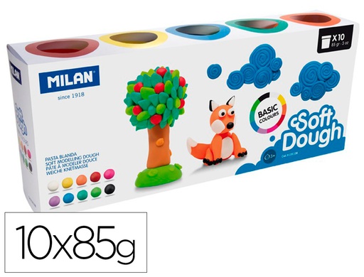 [913510B] PASTA MILAN PARA MODELAR SOFT DOUGH BASIC 85 G CAJA DE 10 BOTES COLORES SURTIDOS