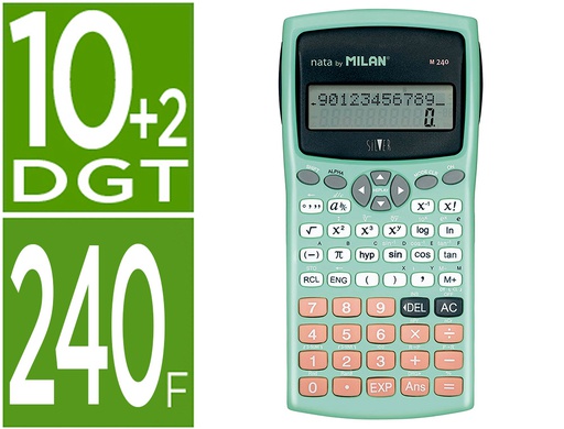 [159110SLBL] CALCULADORA MILAN CIENTIFICA M240 SILVER 2 LINEAS 240 FUNCIONES 10+2 DIGITOS COLOR VERDE TURQUESA CON TAPA COLOR