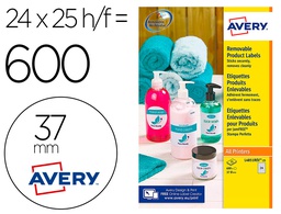 [L4851REV-25] ETIQUETA ADHESIVA AVERY BLANCA REDONDA REMOVIBLE PARA IMPRESORA LASER INYECCION TINTA FOTOCOPIADORA 37 MM