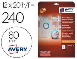[L7104REV-20] ETIQUETA ADHESIVA AVERY BLANCA REDONDA REMOVIBLE PARA IMPRESORA LASER INYECCION TINTA FOTOCOPIADORA 60 MM