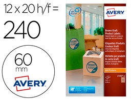 [L7106-20] ETIQUETA ADHESIVA AVERY KRAFT EFECTO CARTON REDONDA REMOVIBLE PARA IMPRESORA LASER INYECCION TINTA