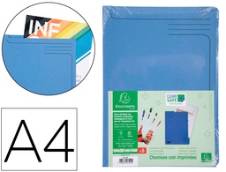 [48122E] CARPETA DOSSIER UÑERO EXACOMPTA CLEAN SAFE CARTULINA 400 GR DIN A4 AZUL PAQUETE DE 5 UNIDADES