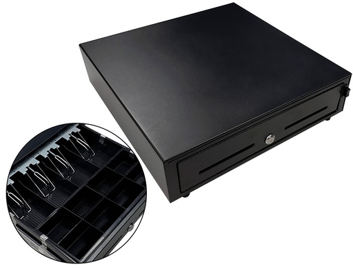 [HS410MN] CAJON PORTAMONEDAS 8 MONEDEROS 5 BILLETEROS CON LLAVE MANUALNEGRO 410X415X110 MM