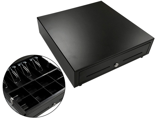 [HS410B2N] CAJON PORTAMONEDAS 8 MONEDEROS 4 BILLETEROS APERTURA ELECTRICA NEGRO 410X415X110 MM