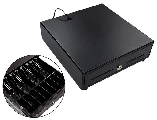 [HS330A] CAJON PORTAMONEDAS 8 MONEDEROS 4 BILLETEROS APERTURA ELECTRICA NEGRO 330X335X105 MM