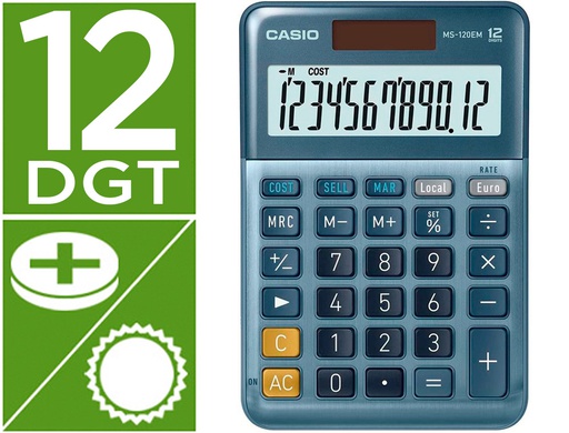 [MS-120EM] CALCULADORA CASIO MS-120EM SOBREMESA 12 DIGITOS TX +/- COLOR AZUL