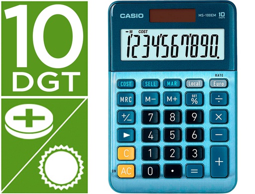 [MS-100EM] CALCULADORA CASIO MS-100EM SOBREMESA 10 DIGITOS TX +/- TECLA COLOR AZUL