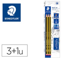 [120 R BK3D] LAPICES DE GRAFITO STAEDTLER NORIS N 2 HB BLISTER DE 3 UNIDADES + 1 GOMA DE BORRAR MARS PLASTIC