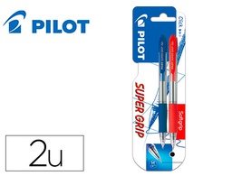 [BSGAR] BOLIGRAFO PILOT SUPER GRIP RETRACTIL SUJECION DE CAUCHO TINTA BASE DE ACEITE EN BLISTER DE 2 UNIDADES 1 AZUL