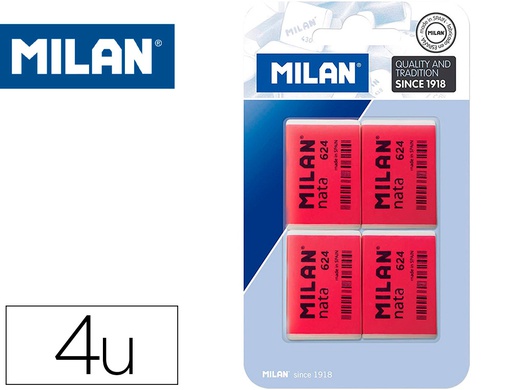 [BPM10054] GOMA DE BORRAR MILAN NATA 624 BLISTER DE 4 UNIDADES