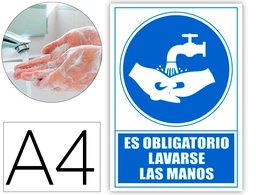 [6173-13 AZ] PICTOGRAMA ARCHIVO 2000 OBLIGATORIO LAVARSE LAS MANOS PVC COLOR AZUL 210X297 MM