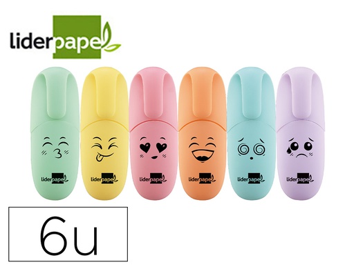 [RT17] ROTULADOR LIDERPAPEL MINI FLUORESCENTE PASTEL PUNTA BISELADA ESTUCHE DE 6 UNIDADES COLORES SURTIDOS