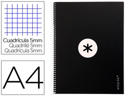 [KB18] CUADERNO ESPIRAL LIDERPAPEL A4 MICRO ANTARTIK TAPA FORRADA 80H 90 GR CUADRO 5MM 1 BANDA 4 TALADROS NEGRO
