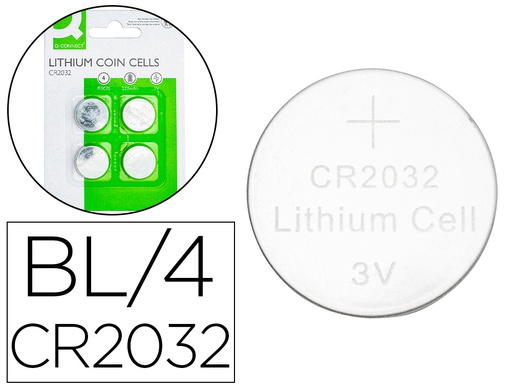 [KF15036] PILA Q-CONNECT TIPO BOTON LITIO CR2032 3V BLISTER DE 4 UNIDADES