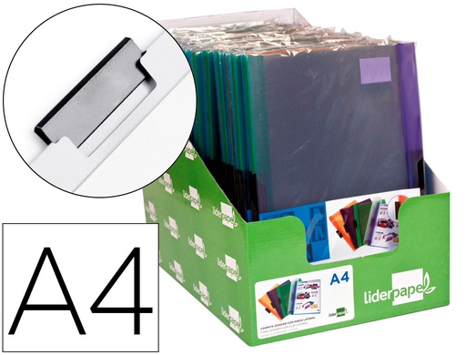 [DP18] CARPETA LIDERPAPEL DOSSIER PINZA LATERAL POLIPROPILENO DIN A4 30 HOJAS PACK DE 4 COLORES SURTIDOS