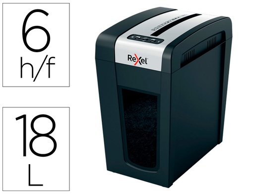 [2020133EU] DESTRUCTORA DE DOCUMENTOS REXEL SECURE MC6-SL EU CAPACIDAD 6 HOJAS GRAPAS CLIPS TARJETAS Y CD 18 L