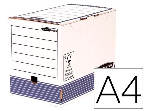 [0028501] CAJA ARCHIVO DEFINITIVO FELLOWES A4 CARTON RECICLADO 100% LOMO 200 MM MONTAJE AUTOMATICO COLOR AZUL