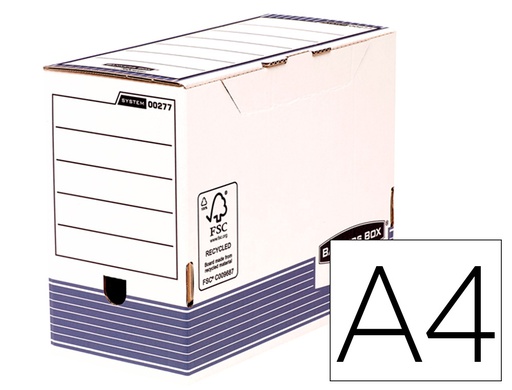 [0027701] CAJA ARCHIVO DEFINITIVO FELLOWES A4 CARTON RECICLADO 100% LOMO 150 MM MONTAJE AUTOMATICO COLOR AZUL